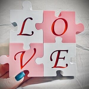 Pink and White LOVE Puzzle Decor